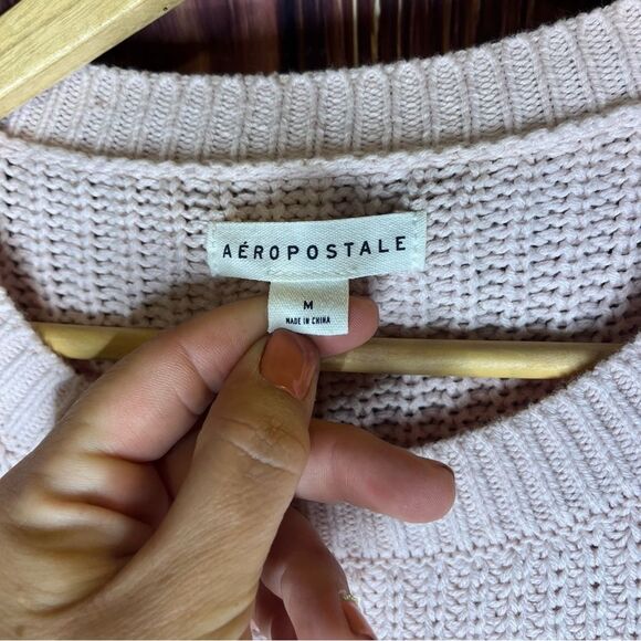 Aeropostale Women Medium Light Pink Cable Knit Sweater - Picture 7 of 9